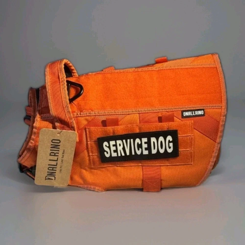 DNALLRINO Tactical Dog Harness Vest Dogs, Adjustable Military Pet Orange XL NEW